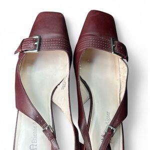 ETIENNE AIGNER Brick Red Leather Slingback Block Heel Shoes Buckle Strap US 9